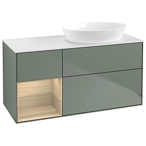 Villeroy et Boch Finion Villeroy et Boch GA41PCGM 120cm, plaque de recouvrement blanc mat, emotion, étagères Oak Veneer , Olive Matt Lacquer