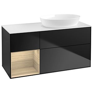 Villeroy und Boch Finion Waschtischunterschrank GA41PCPD 120cm, Abdeckplatte white matt, Emotion, Regale Oak Veneer, Black matt lacquer