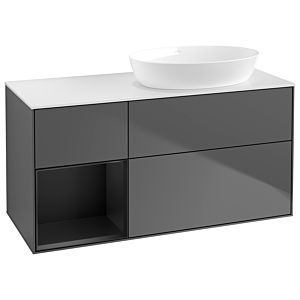 Villeroy und Boch Finion Waschtischunterschrank GA41PDGK 120cm, Abdeckplatte white matt, Emotion, Regale Black matt lacquer, Anthracite matt
