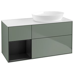 Villeroy et Boch Finion Villeroy et Boch GA41PDGM 120cm, plaque de recouvrement blanc mat, Emotion, étagères laqué noir mat, Olive Matt Lacquer