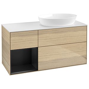 Villeroy et Boch Finion Villeroy et Boch GA41PDPC 120cm, plaque de recouvrement blanc mat, Emotion, étagères laqué noir mat, Oak Veneer