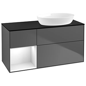 Villeroy et Boch Finion Villeroy et Boch GA42GFGK 120cm, plaque de recouvrement noir mat, Emotion, étagères Laque blanc brillant, anthracite mat