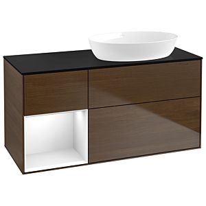 Villeroy and Boch Finion Villeroy and Boch Finion GA42GFGN 120cm, cover plate black matt, Emotion, shelves Glossy white lacquer, walnut veneer