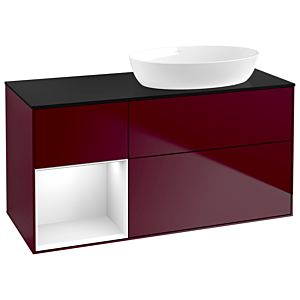 Villeroy und Boch Finion Waschtischunterschrank GA42GFHB 120cm, Abdeckplatte black matt, Emotion, Regale Glossy white lacquer, Peony Matt