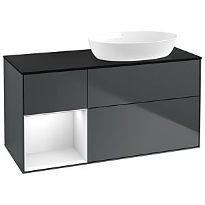 Villeroy et Boch Finion Villeroy et Boch GA42GFHG 120cm, plaque de recouvrement noir mat, Emotion, étagères Laque blanche brillante, Midnight Blue Matt Lacquer