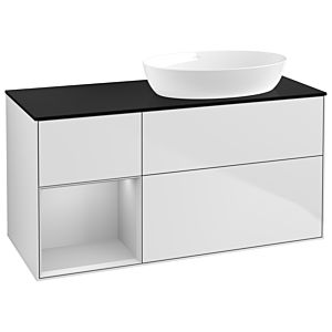 Villeroy und Boch Finion Waschtischunterschrank GA42GJMT 120cm, Abdeckplatte black matt, Emotion, Regale Light grey matt lacquer, White matt lacquer