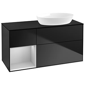Villeroy und Boch Finion Waschtischunterschrank GA42GJPD 120cm, Abdeckplatte black matt, Emotion, Regale Light grey matt lacquer, Black matt lacquer