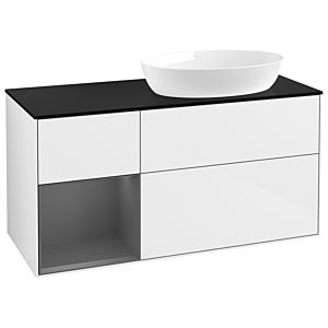 Villeroy et Boch Finion Villeroy et Boch GA42GKGF 120cm, plaque de finition noire mate, Emotion, étagères laqué anthracite mat, laqué blanc brillant