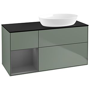 Villeroy et Boch Finion GA42GKGM 120cm, plaque de recouvrement noire mate, Emotion, étagères Olive Matt Lacquer anthracite mat, Olive Matt Lacquer
