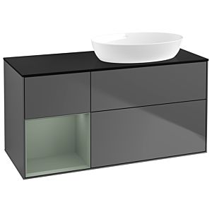Villeroy et Boch Finion Villeroy et Boch GA42GMGK 120cm, plaque de recouvrement noir mat, Emotion, étagères laqué olive mat, anthracite mat