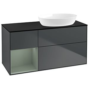 Villeroy et Boch Finion Villeroy et Boch GA42GMHG 120cm, plaque de recouvrement noir mat, Emotion, étagères laqué olive mat, Midnight Blue Matt Lacquer