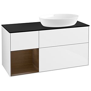 Villeroy und Boch Finion Waschtischunterschrank GA42GNGF 120cm, Abdeckplatte black matt, Emotion, Regale Walnut Veneer, Glossy white lacquer