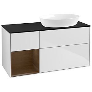 Villeroy und Boch Finion Waschtischunterschrank GA42GNMT 120cm, Abdeckplatte black matt, Emotion, Regale Walnut Veneer, White matt lacquer