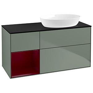 Villeroy et Boch Finion Villeroy et Boch GA42HBGM 120cm, plaque de recouvrement noir mat, Emotion, étagères Peony laqué mat, Olive Matt Lacquer