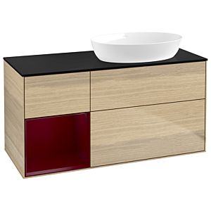 Villeroy und Boch Finion Waschtischunterschrank GA42HBPC 120cm, Abdeckplatte black matt, Emotion, Regale Peony matt lacquer, Oak Veneer