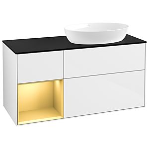 Villeroy et Boch Finion Villeroy et Boch GA42HFGF 120cm, plaque de recouvrement noir mat, Emotion, étagères laqué or mat, laqué blanc brillant