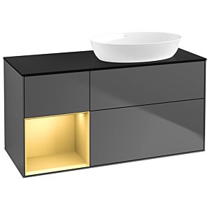 Villeroy et Boch Finion Villeroy et Boch GA42HFGK 120cm, plaque de recouvrement noir mat, Emotion, étagères laqué or mat, anthracite mat