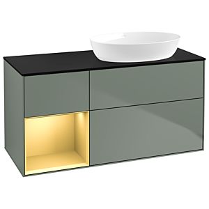 Villeroy et Boch Finion GA42HFGM 120cm, plaque de recouvrement noir mat, Emotion, étagères laqué mat or, Olive Matt Lacquer
