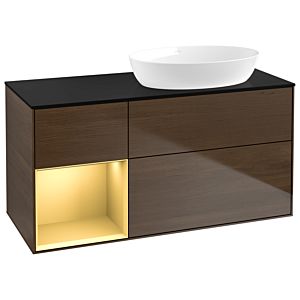Villeroy and Boch Finion Villeroy and Boch Finion GA42HFGN 120cm, cover plate black matt, Emotion, shelves gold matt lacquer, walnut veneer