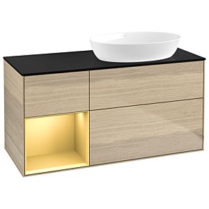 Villeroy und Boch Finion Waschtischunterschrank GA42HFPC 120cm, Abdeckplatte black matt, Emotion, Regale Gold matt lacquer, Oak Veneer