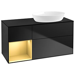 Villeroy und Boch Finion Waschtischunterschrank GA42HFPD 120cm, Abdeckplatte black matt, Emotion, Regale Gold matt lacquer, Black matt lacquer