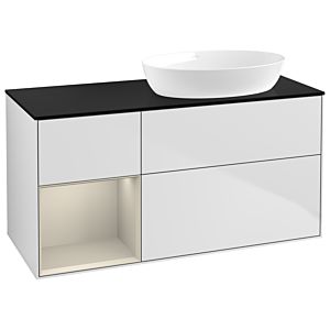 Villeroy und Boch Finion Waschtischunterschrank GA42HHMT 120cm, Abdeckplatte black matt, Emotion, Regale sand matt lacquer, White matt lacquer
