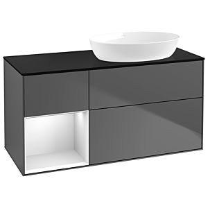 Villeroy und Boch Finion Waschtischunterschrank GA42MTGK 120cm, Abdeckplatte black matt, Emotion, Regale White matt lacquer, Anthracite matt