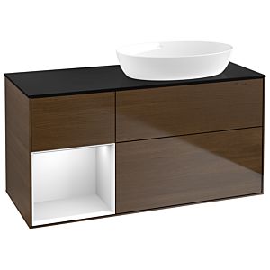Villeroy and Boch Finion Villeroy and Boch Finion GA42MTGN 120cm, cover plate black matt, Emotion, shelves white matt lacquer, walnut veneer