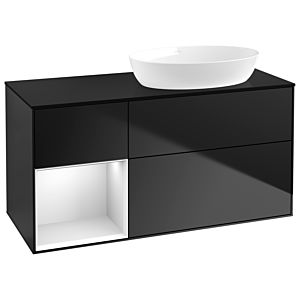 Villeroy und Boch Finion Waschtischunterschrank GA42MTPD 120cm, Abdeckplatte black matt, Emotion, Regale White matt lacquer, Black matt lacquer
