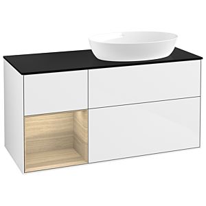Villeroy und Boch Finion Waschtischunterschrank GA42PCGF 120cm, Abdeckplatte black matt, Emotion, Regale Oak Veneer, Glossy white lacquer