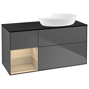 Villeroy und Boch Finion Waschtischunterschrank GA42PCGK 120cm, Abdeckplatte black matt, Emotion, Regale Oak Veneer, Anthracite matt