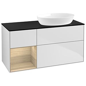 Villeroy und Boch Finion Waschtischunterschrank GA42PCMT 120cm, Abdeckplatte black matt, Emotion, Regale Oak Veneer, White matt lacquer