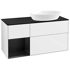 Villeroy und Boch Finion Waschtischunterschrank GA42PDGF 120cm, Abdeckplatte black matt, Emotion, Regale Black matt lacquer, Glossy white lacquer