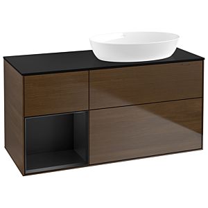 Villeroy and Boch Finion Villeroy and Boch Finion GA42PDGN 120cm, cover plate black matt, Emotion, shelves black matt lacquer, walnut veneer