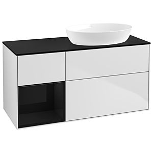Villeroy und Boch Finion Waschtischunterschrank GA42PHMT 120cm, Abdeckplatte black matt, Emotion, Regale Glossy black lacquer, White matt lacquer