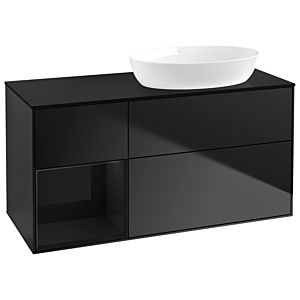 Villeroy und Boch Finion Waschtischunterschrank GA42PHPD 120cm, Abdeckplatte black matt, Emotion, Regale Glossy black lacquer, Black matt lacquer