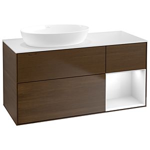 Villeroy and Boch Finion Villeroy and Boch Finion GA51GFGN 120cm, cover plate white matt, Emotion, shelves Glossy white lacquer, walnut veneer