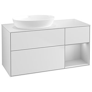 Villeroy und Boch Finion Waschtischunterschrank GA51GJMT 120cm, Abdeckplatte white matt, Emotion, Regale Light grey matt lacquer, White matt lacquer