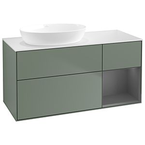 Villeroy und Boch Finion Waschtischunterschrank GA51GKGM 120cm, Abdeckplatte white matt, Emotion, Regale Anthracite matt lacquer, Olive Matt Lacquer