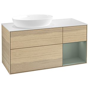 Villeroy und Boch Finion Waschtischunterschrank GA51GMPC 120cm, Abdeckplatte white matt, Emotion, Regale Olive matt lacquer, Oak Veneer