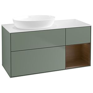 Villeroy und Boch Finion Waschtischunterschrank GA51GNGM 120cm, Abdeckplatte white matt, Emotion, Regale Walnut Veneer, Olive Matt Lacquer