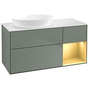 Villeroy und Boch Finion Waschtischunterschrank GA51HFGM 120cm, Abdeckplatte white matt, Emotion, Regale Gold matt lacquer, Olive Matt Lacquer