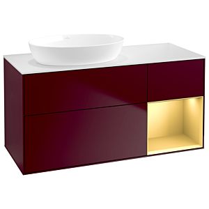 Villeroy et Boch Finion Villeroy et Boch GA51HFHB 120cm, plaque de recouvrement blanc mat, Emotion, étagères laqué mat or, Peony Matt