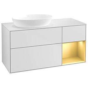 Villeroy und Boch Finion Waschtischunterschrank GA51HFMT 120cm, Abdeckplatte white matt, Emotion, Regale Gold matt lacquer, White matt lacquer