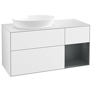 Villeroy und Boch Finion Waschtischunterschrank GA51HGGF 120cm, Abdeckplatte white matt, Emotion, Regale Midnight matt lacquer, Glossy white lacquer