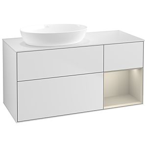 Villeroy und Boch Finion Waschtischunterschrank GA51HHMT 120cm, Abdeckplatte white matt, Emotion, Regale sand matt lacquer, White matt lacquer