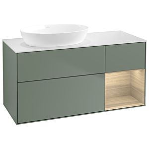 Villeroy und Boch Finion Waschtischunterschrank GA51PCGM 120cm, Abdeckplatte white matt, Emotion, Regale Oak Veneer, Olive Matt Lacquer