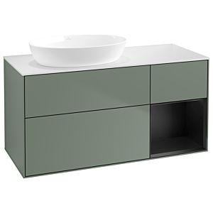 Villeroy et Boch Finion Villeroy et Boch GA51PDGM 120cm, plaque de recouvrement blanc mat, Emotion, étagères laqué noir mat, Olive Matt Lacquer