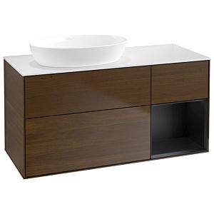 Villeroy and Boch Finion Villeroy and Boch Finion GA51PDGN 120cm, cover plate white matt, Emotion, shelves black matt lacquer, walnut veneer