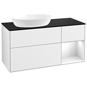Villeroy et Boch Finion Villeroy et Boch GA52GFGF 120cm, plaque de recouvrement noir mat, Emotion, étagères Laque blanche brillante, Laque blanche brillante